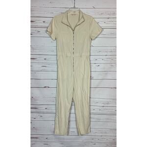 Skies Are Blue Stitch Fix Women's S Small Beige Short Sleeve Pockets Jumpsuit